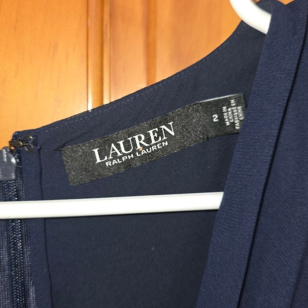 Lauren Ralph Lauren Belted Georgette Dress Dark Navy Blue Size 2 - Picture 4 of 4